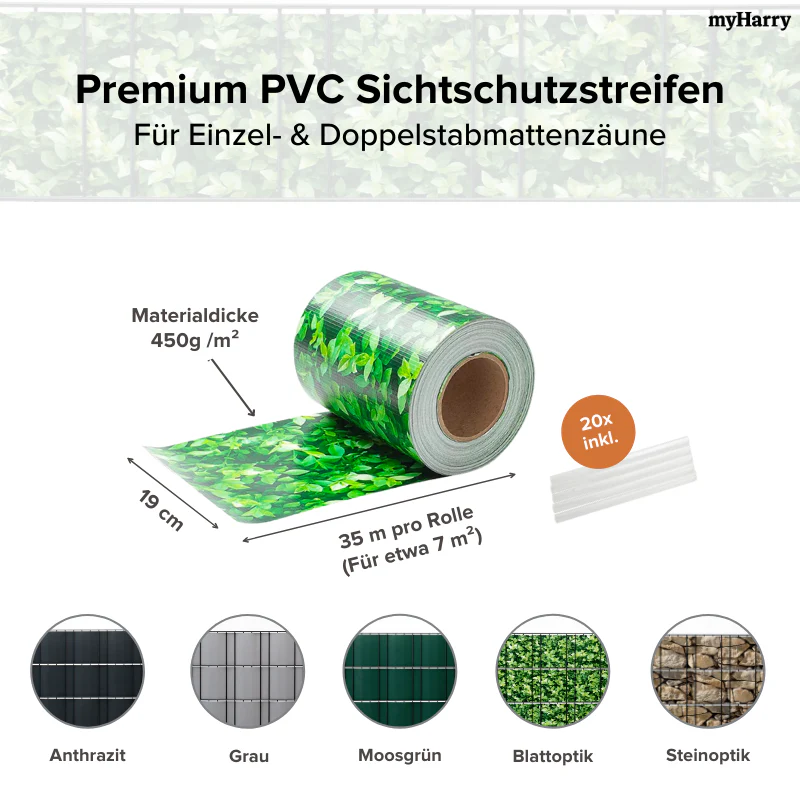 PVC Sichtschutzstreifen Blatt-Muster für Doppelstabmatten 35lfm - Image 7