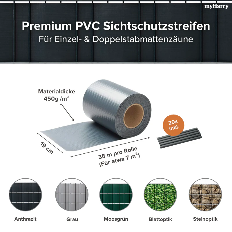 PVC Sichtschutzstreifen für Doppelstabmattenzäune Anthrazit 35lfm - Image 7