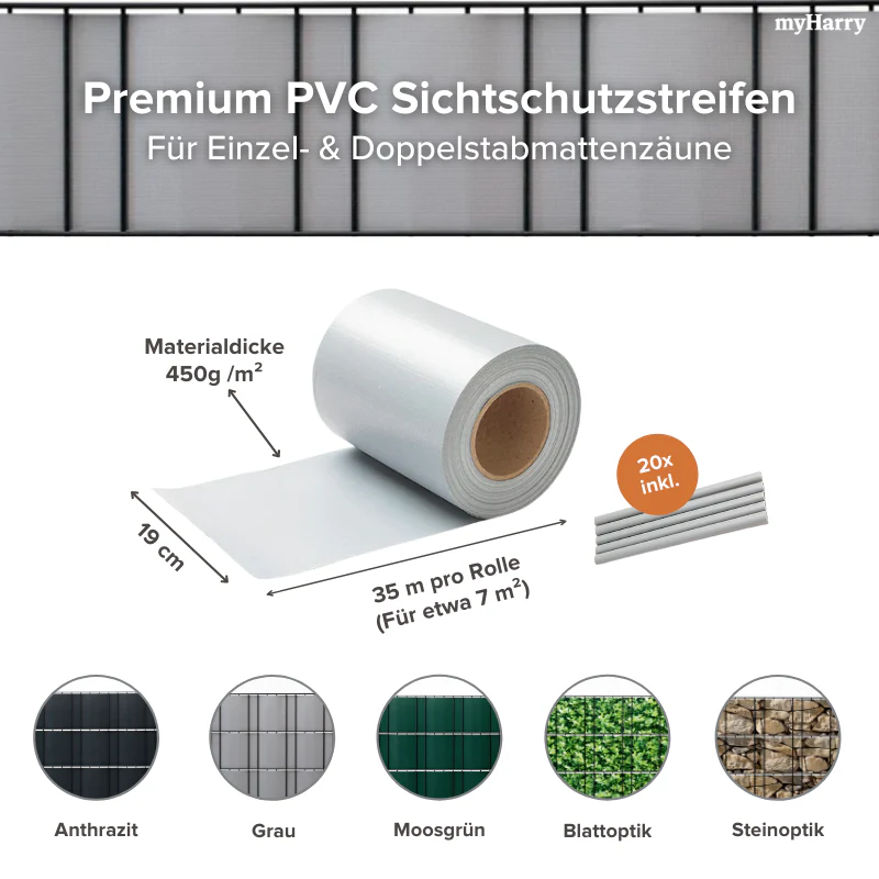 PVC Sichtschutzstreifen für Doppelstabmattenzäune Grau 35lfm - Image 7