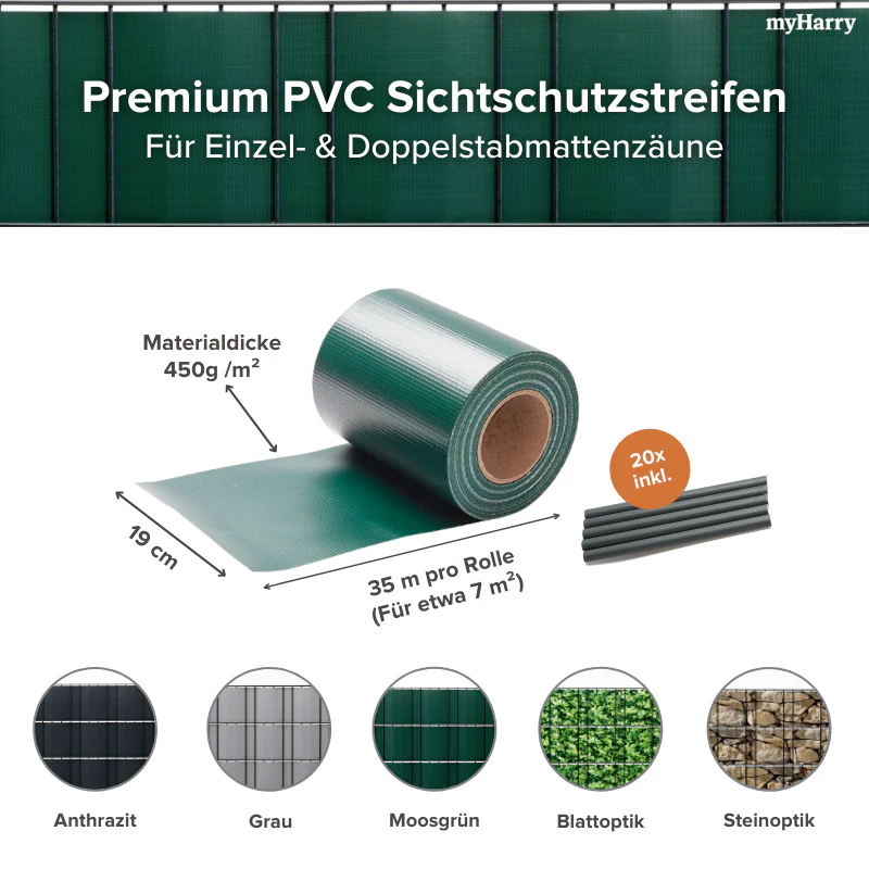 PVC Sichtschutzstreifen für Doppelstabmattenzäune Grün 35lfm - Image 7