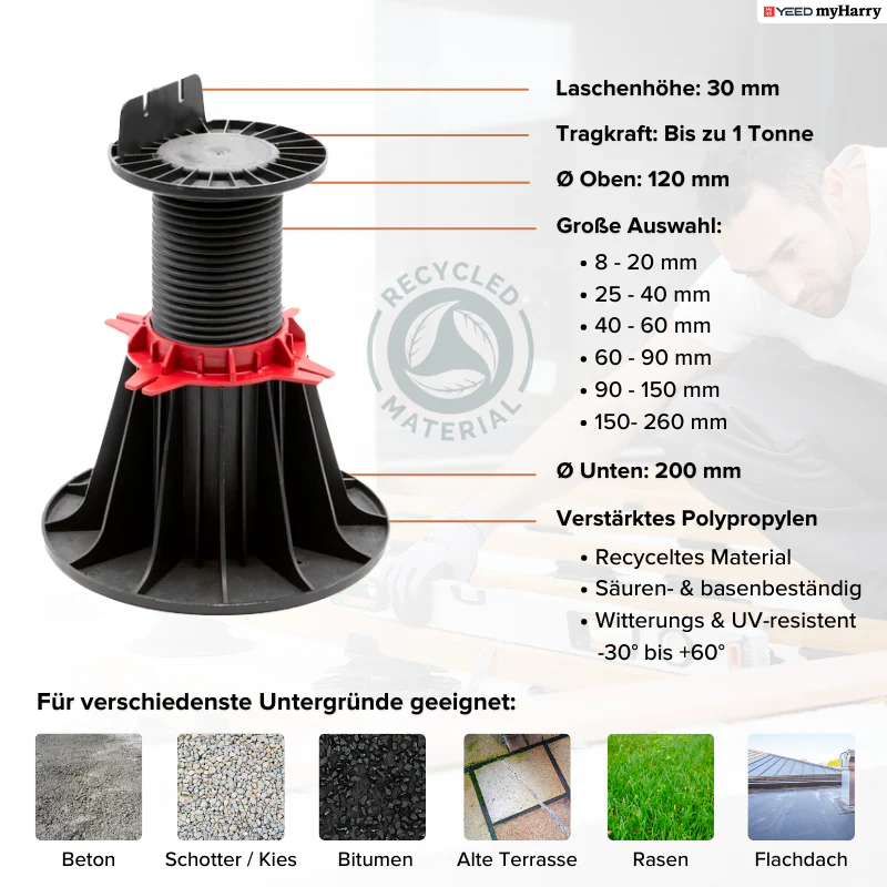 Balkenlager höhenverstellbar 25-40mm für Terrassendielen YEED - Image 4