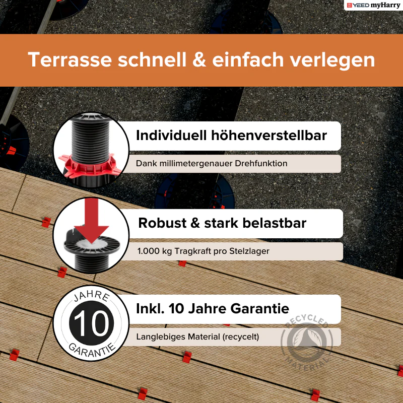 Balkenlager höhenverstellbar 60-90mm für Terrassendielen YEED - Image 3