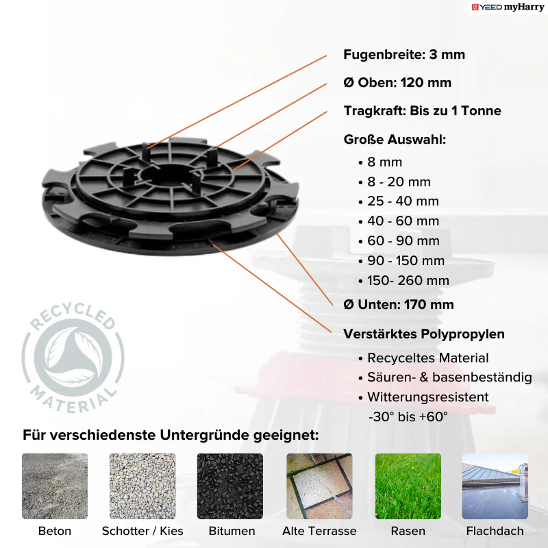 Stelzlager höhenverstellbar 8-20mm für Terrassenplatten YEED - Image 4