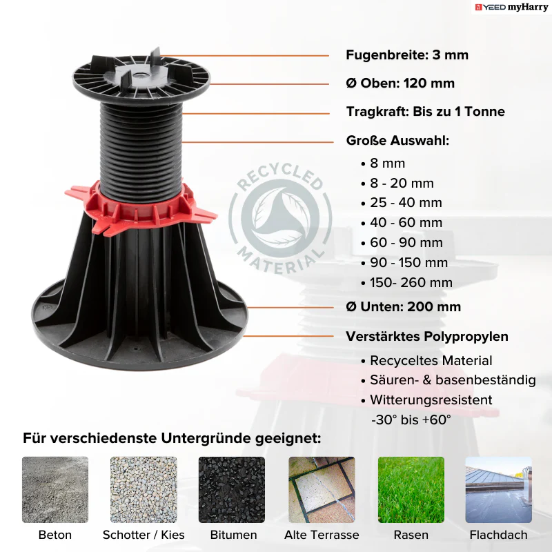 Stelzlager höhenverstellbar 90-150mm für Terrassenplatten YEED - Image 4